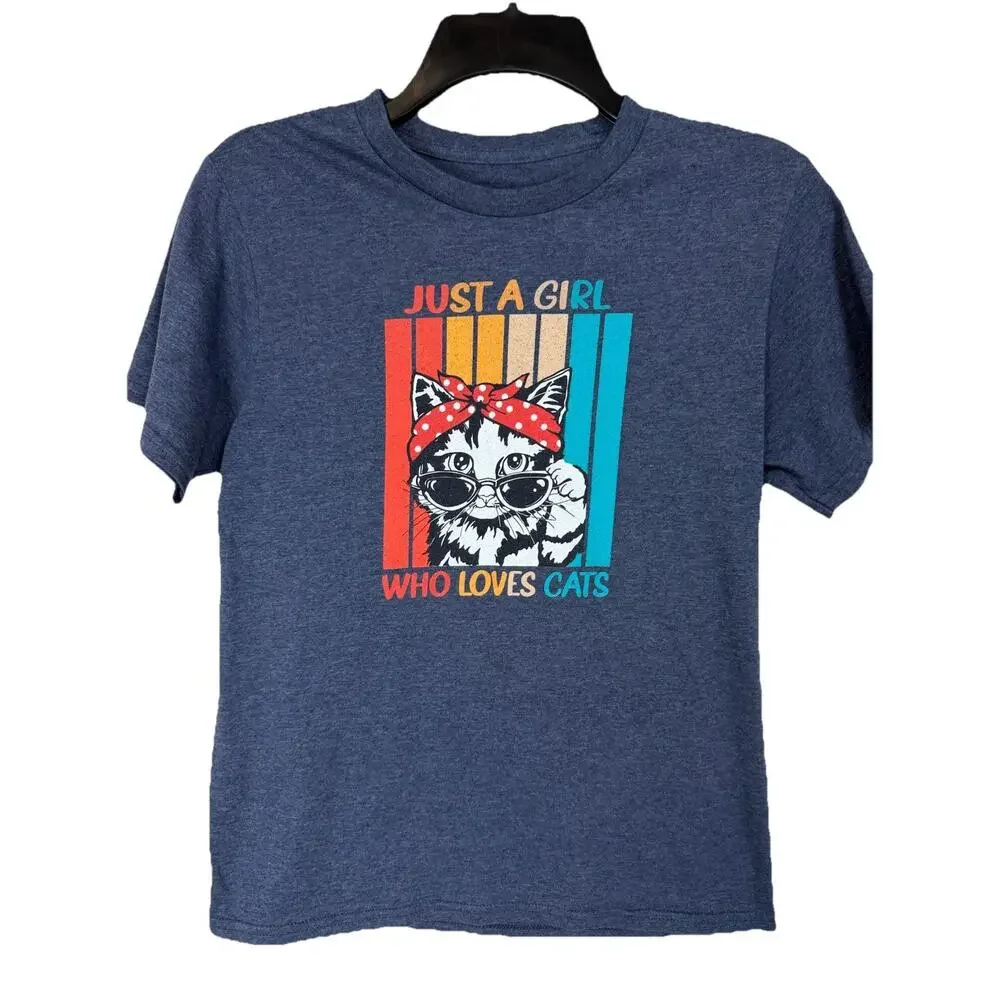 Just A Girl Who Loves Cats T-Shirt Big Girls Sz L Cat Lover’s Cotton Blend